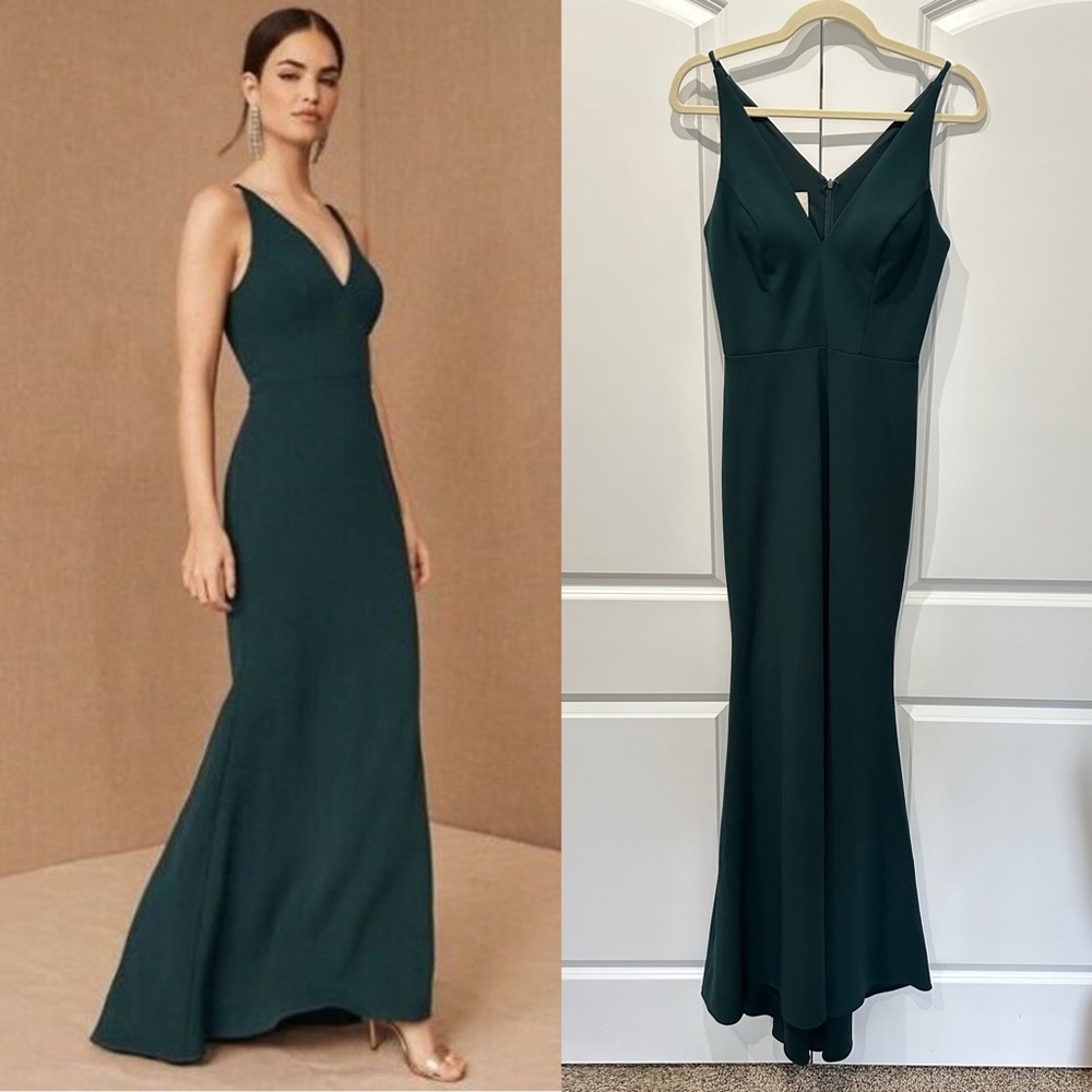 BHLDN Jones V-Neck Crepe Dress Size 4 Forest Green